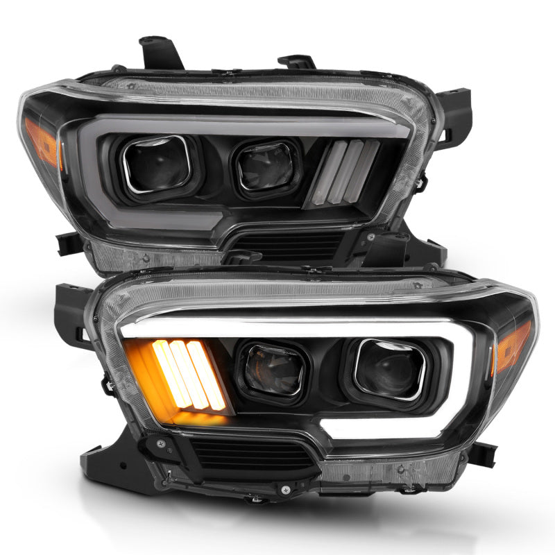 ANZO 111379 2016-2017 Toyota Tacoma Projector Headlights w/ Plank Style Design Black/Amber w/ DRL