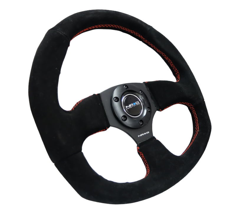 NRG RST-009S-RS Reinforced Steering Wheel (320mm Horizontal / 330mm Vertical) Suede w/Red Stitch