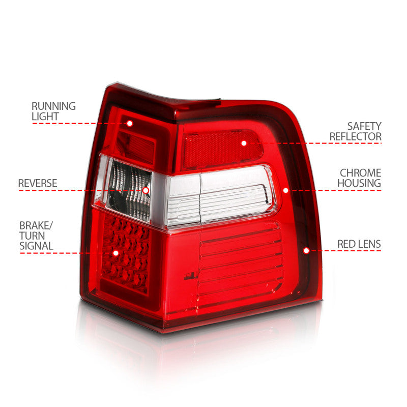 ANZO 311410 07-17 For Expedition LED Taillights w/ Light Bar Chrome Housing Red/Clear Lens