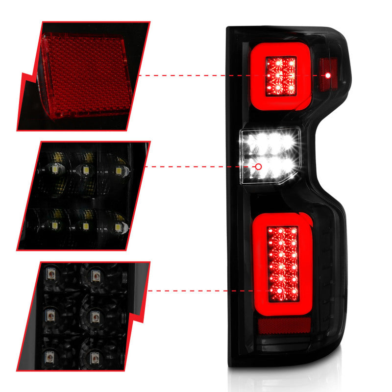 ANZO 311418 19-21 Chevy Silverado Work Truck Full LED Taillights Blk Housing Smoke Lens G2 (w/C light Bars)