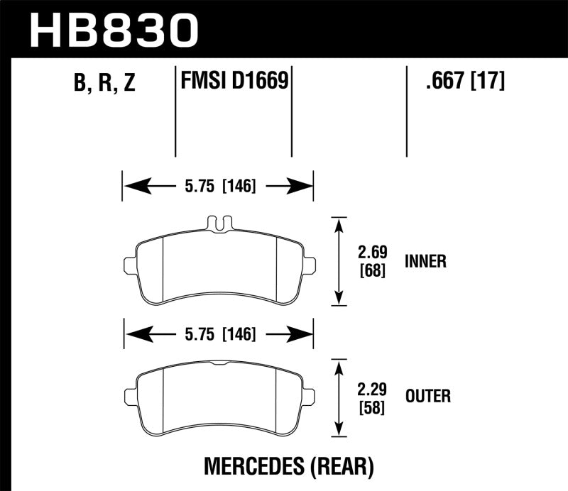 Hawk Performance HB830Z.667 Hawk 13-16 Mercedes-Benz SL63 AMG/SL65 AMG Perfromance Ceramic Street Rear Brake Pads