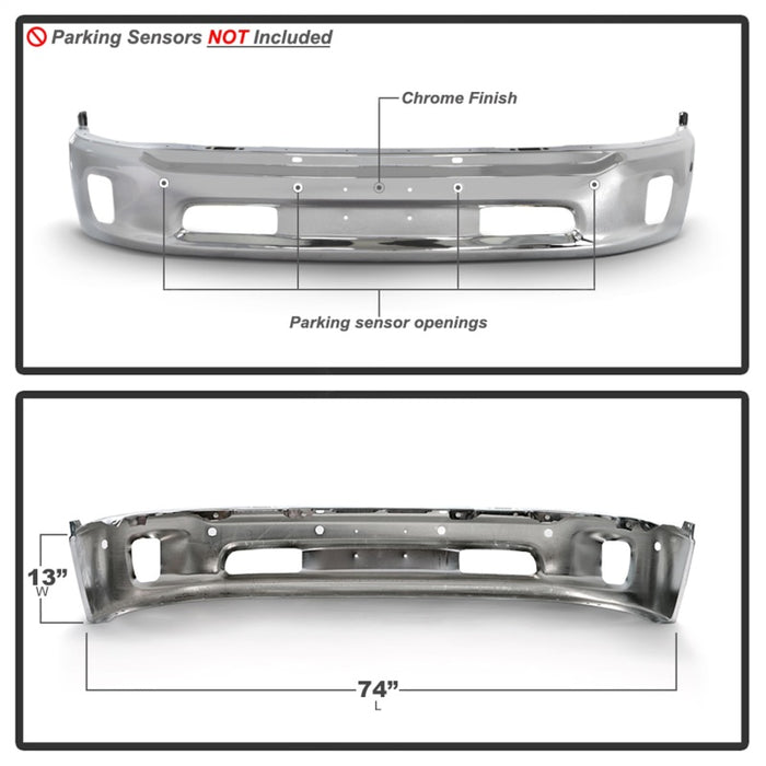 SPYDER 9948497 Spyder Dodge RAM 1500 14-18 Bottom w/Sensor w/Fog Light Hole Front Bumper - Chrome (OEM 68160857AA)