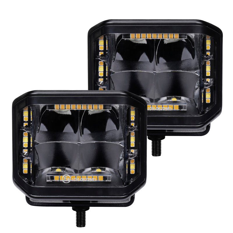 Go Rhino 750700322SCS Xplor Blackout Combo Series Cube Sideline LED Spot Lights w/ Amber 4x3 - Blk (Pair)