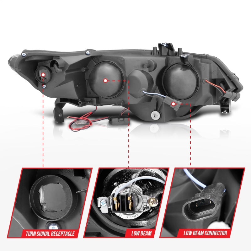 ANZO 121062 2006-2011 Honda Civic Projector Headlights w/ Halo Black (CCFL)
