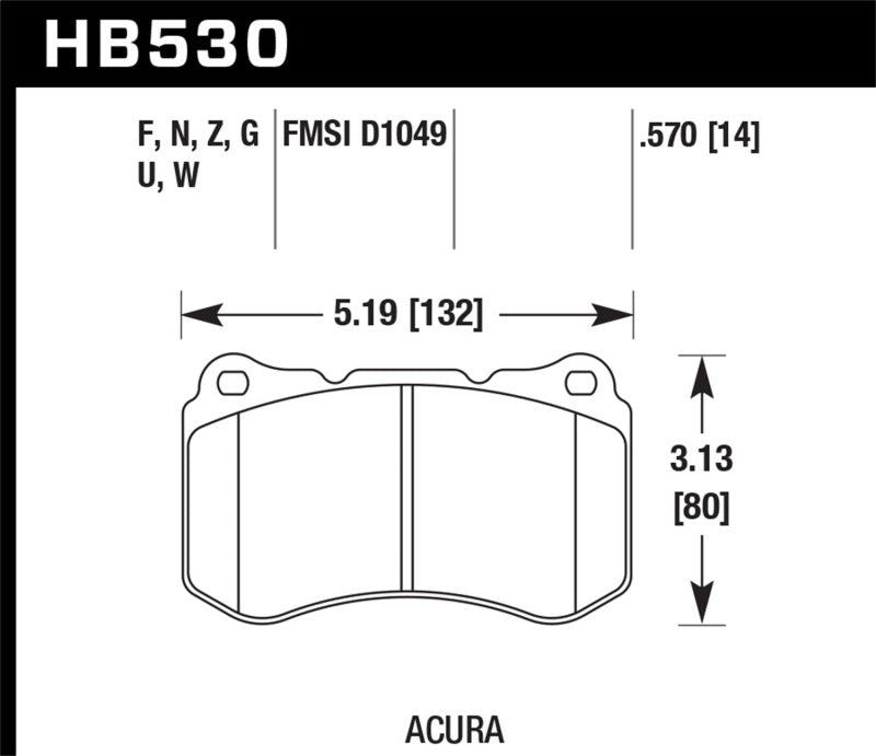 Hawk Performance HB530Z.570 Hawk 07-08 Acura TL Type S Performance Ceramic Street Front Brake Pads