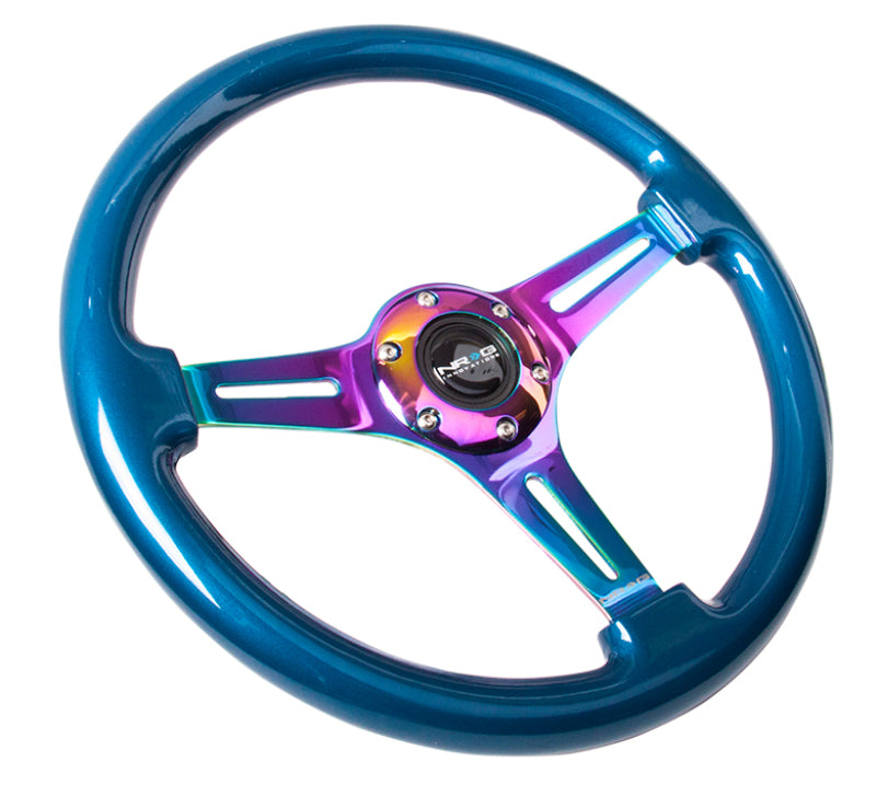 NRG ST-015MC-BL Classic Wood Grain Steering Wheel (350mm) Blue Pearl/Flake Paint w/Neochrome 3-Spoke Center