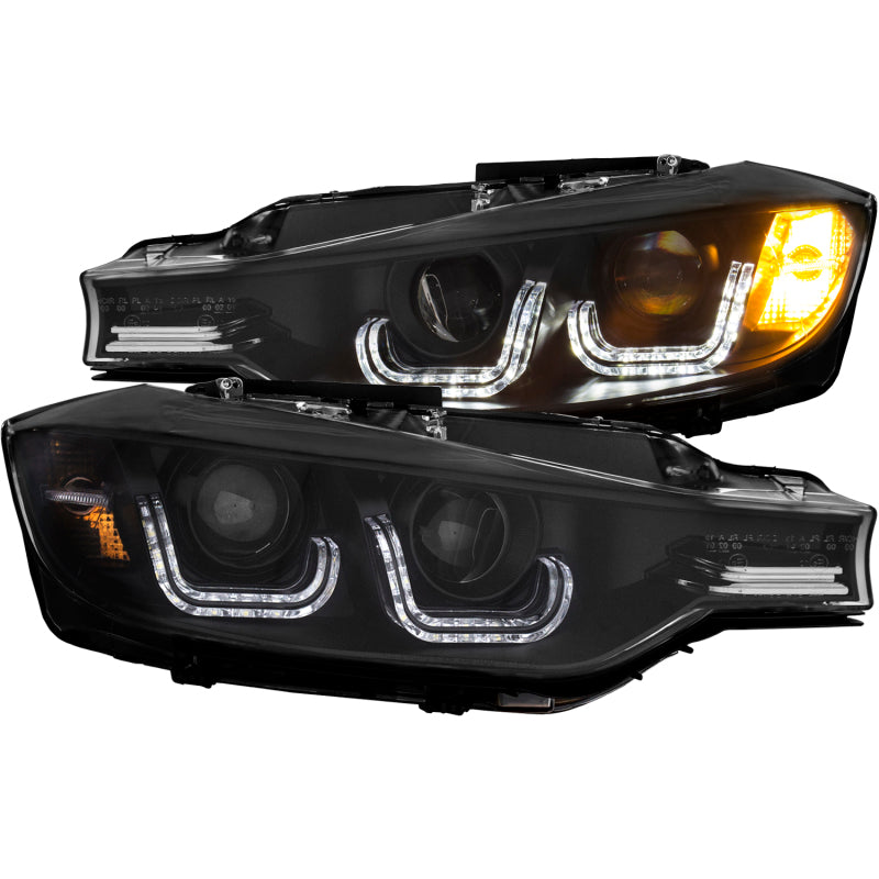 ANZO 121504 2012-2015 BMW 3 Series Projector Headlights w/ U-Bar Black