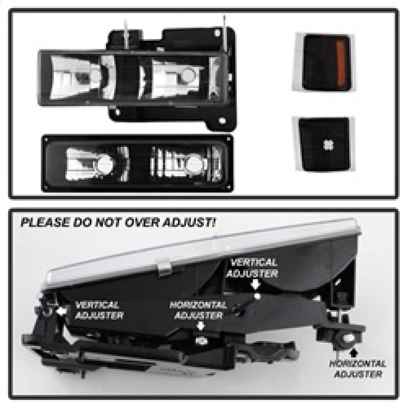 SPYDER 5072221 xTune Chevy Suburban 94-98 Headlights w/ Corner & Parking Lights 8pcs Black HD-JH-CCK88-AM-BK-SET