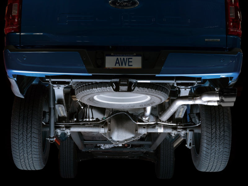 AWE Tuning 3015-23059 AWE 21+ Ford F150 Dual Side Exit Cat-Back Exhaust - 4.5in Diamond Black Tips *For Stock Y-Pipe Only