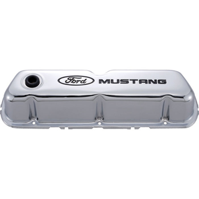 Ford Racing 302-100 Ford Mustang Logo Stamped Steel Chrome Valve Covers