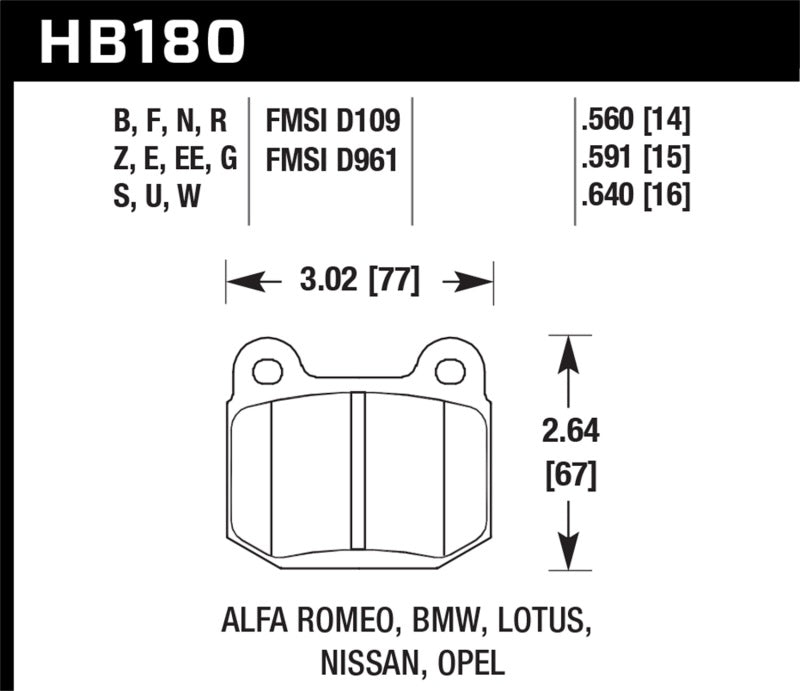 Hawk Performance HB180S.560 Hawk 03-06 Evo / 04-09 STi / 03-07 350z Track H-10 Rear Pads