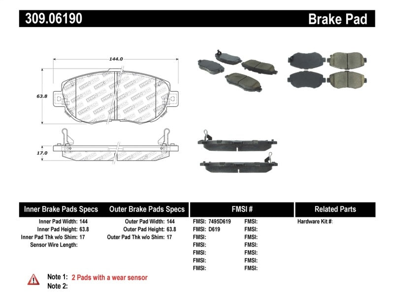 Stoptech 309.06190 StopTech Performance 00-05 Lexus IS 250/300/350 / 02-09 SC 300/400/430 Front Brake Pads