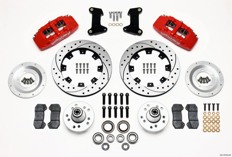 Wilwood 140-10742-DR Dynapro 6 Front Hub Kit 12.19in Drilled Red 74-80 Pinto/Mustang II Disc Spindle only