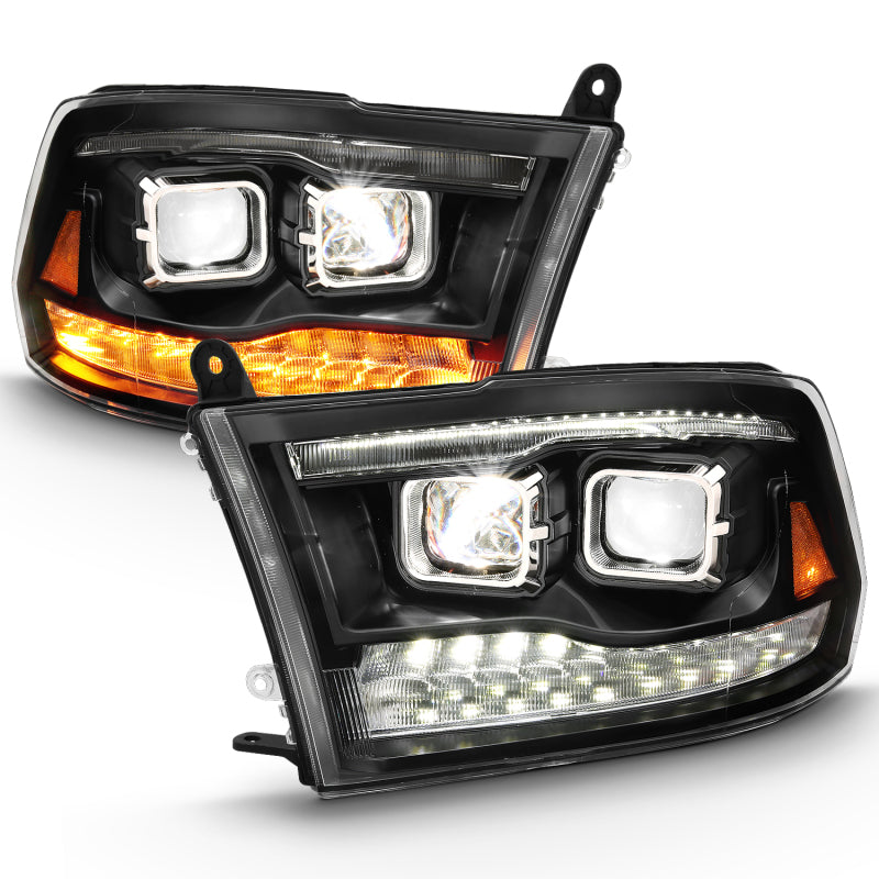 ANZO 111464 2009-2018 Dodge RAM 1500 Led Projector Plank Style Switchback H.L Halo Black Amber (OE Style)