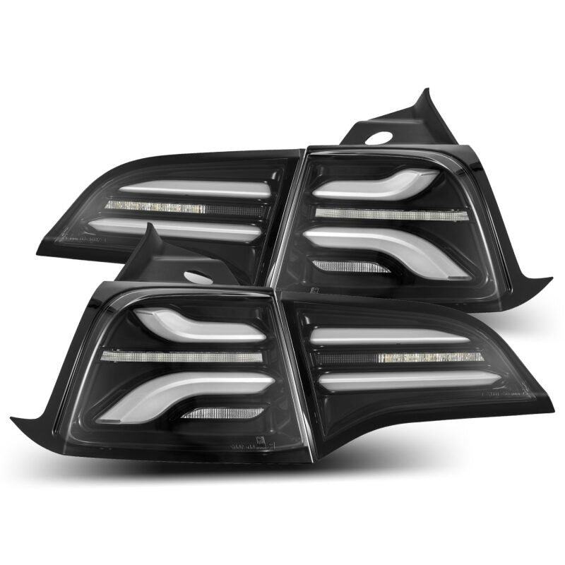 AlphaRex 601010 17-22 Tesla Model 3 PRO-Series LED Tail Lights Jet Black w/Seq Sig