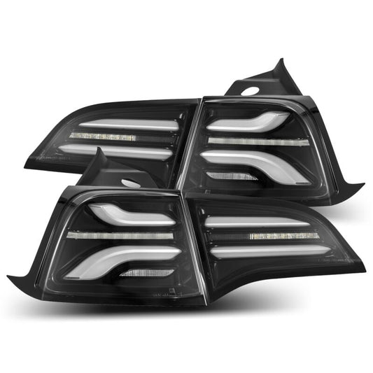 AlphaRex 601010 17-22 Tesla Model 3 PRO-Series LED Tail Lights Jet Black w/Seq Sig