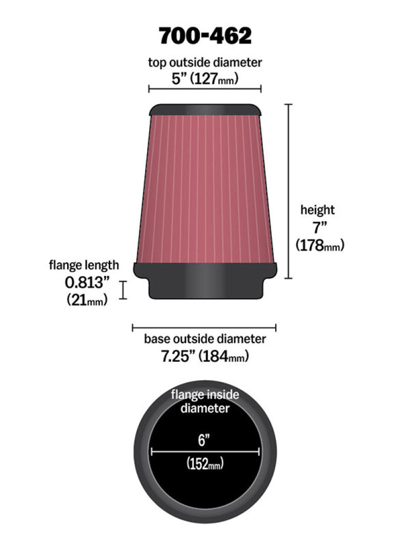 Airaid 700-462 Universal Air Filter - Cone 6 x 7-1/4 x 5 x 7