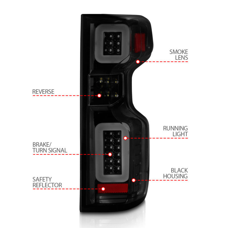 ANZO 311415 19-21 Chevy Silverado Full LED Taillights Black Housing Smoke Lens G2 (w/C light Bars)