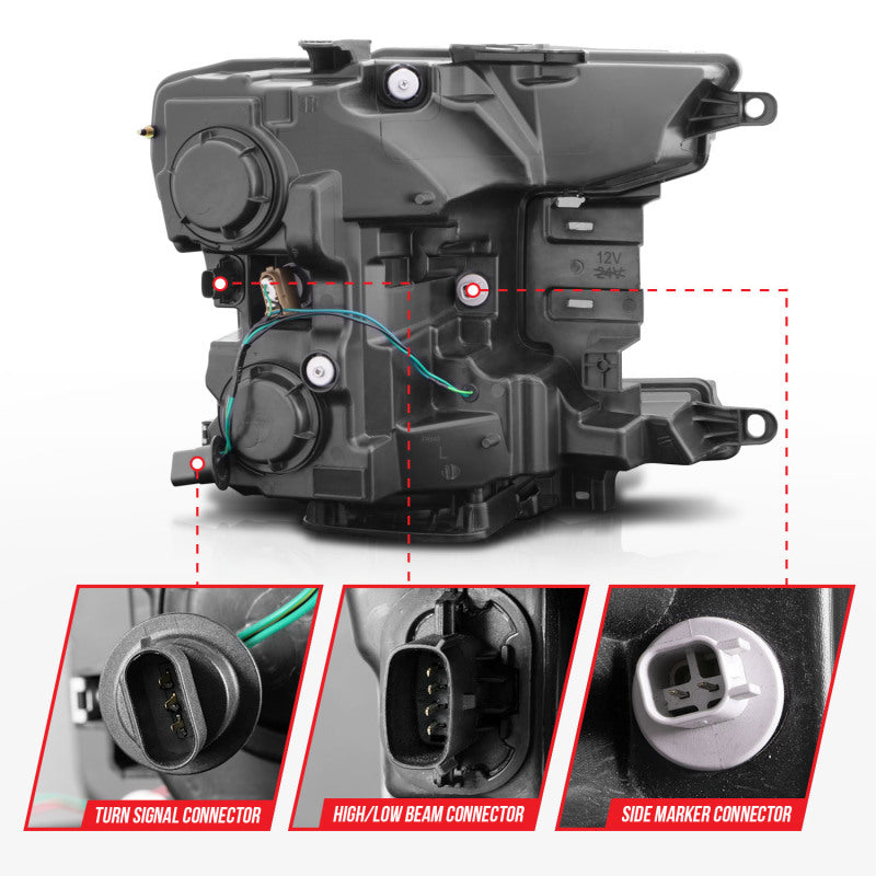 ANZO 111509 2018-2020 Ford F-150 Projector Headlight w/ Plank Style Switchback Black Housing