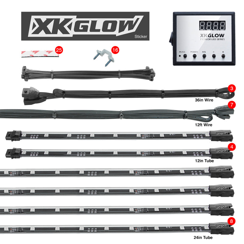 XKGLOW XK041007 XK Glow 3 Million Color LED Accent Light Car/Truck Kit 8x24In + 4x12In Tubes