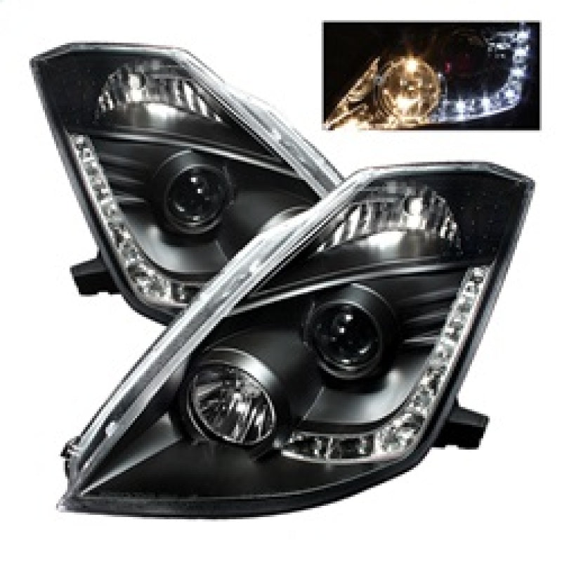 SPYDER 5064738 Spyder Nissan 350Z 03-05 Projector Headlights Halogen Model Only - DRL Black PRO-YD-N350Z02-DRL-BK
