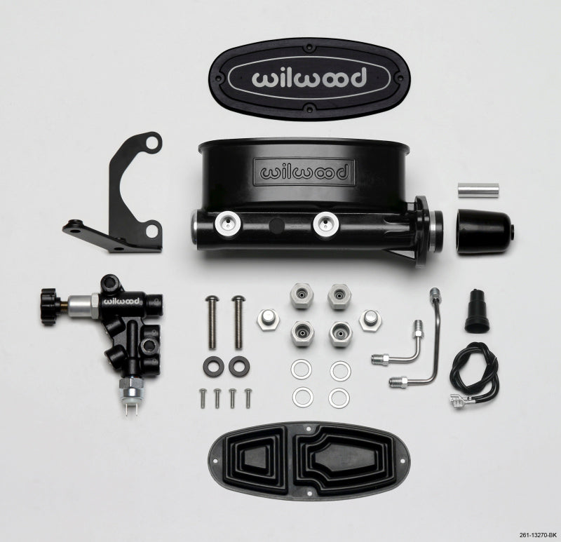 Wilwood 261-13270-BK HV Tandem M/C Kit w L/H Bracket & Prop Valve - 1 1/8in Bore Black