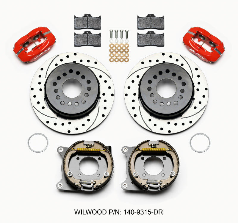 Wilwood 140-9315-DR Forged Dynalite P/S Park Brake Kit Drilled Red 12 Bolt 2.75in offset Staggered Shock