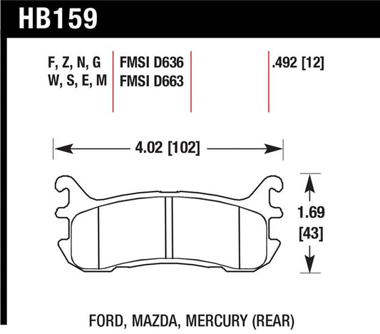 Hawk Performance HB159G.492 Hawk 97-02 Ford Escort (Inc. LX/Sport) / 94-03 Mazda Miata DTC-60 Race Rear Brake Pads (D636)