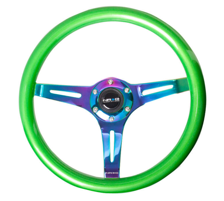NRG ST-015MC-GN Classic Wood Grain Steering Wheel (350mm) Green Pearl/Flake Paint w/Neochrome 3-Spoke Center