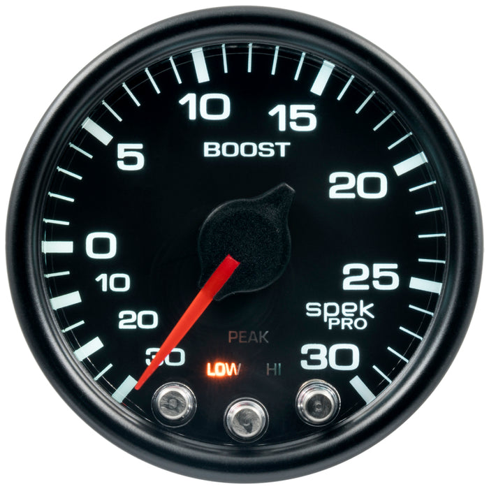 AutoMeter P30232 Autometer Spek-Pro Gauge Vac/Boost 2 1/16in 30Inhg-30psi Stepper Motor W/Peak & Warn Black/Black