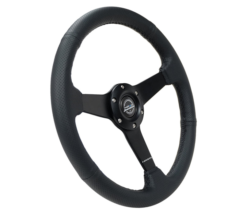 NRG RST-037MB-PR Sport Steering Wheel (350mm / 1.5in Deep) Black Leather Black Stitch w/Matte Black Solid Spokes