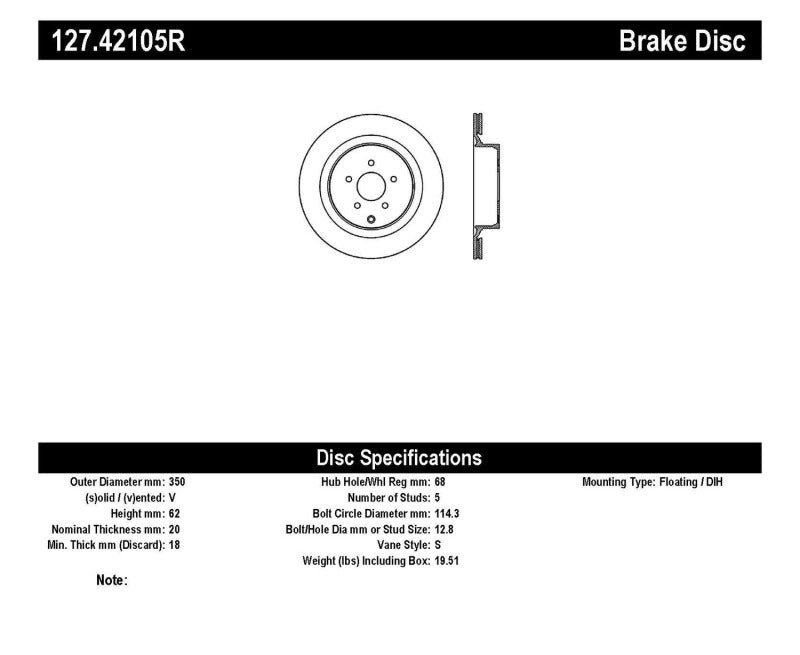 Stoptech 127.42105R StopTech 09 Infiniti FX50 SportStop Slotted & Drilled Rear Right Rotor