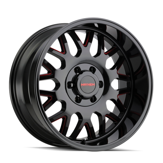 Mayhem 8110-2981BTR 8110 Tripwire 20x9 / 8x165.1 BP / 0mm Offset / 130.8mm Hub Black w/ Prism Red Wheel
