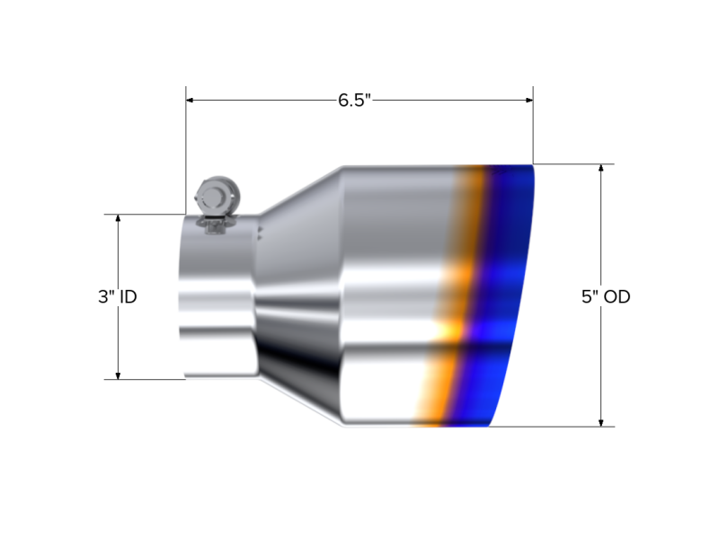 MBRP T5184BE T304 Stainless Steel Burnt End Angle Cut Exhaust Tip - 3in. ID / 5in. OD / 6.5in. Length
