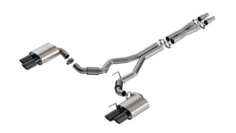 Borla 140970BC 2024 Ford Mustang GT 5.0L V8 3 in ATAK Catback Non-Active Exhaust- Black Chrome Quad Tip