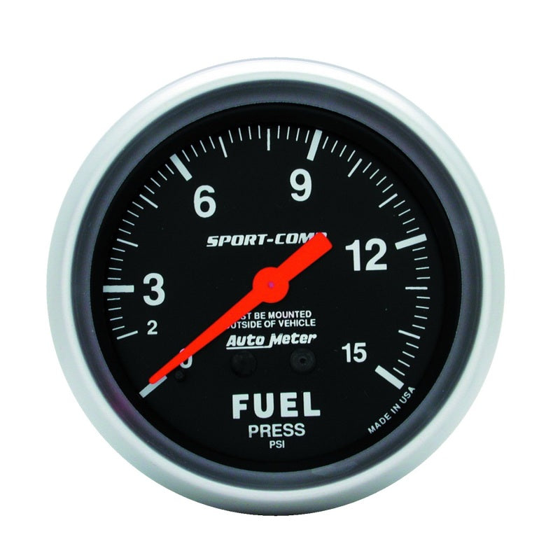 AutoMeter 3411 Autometer Sport-Comp 2 5/8in 0-15 PSI Mechanical Fuel Pressure Gauge