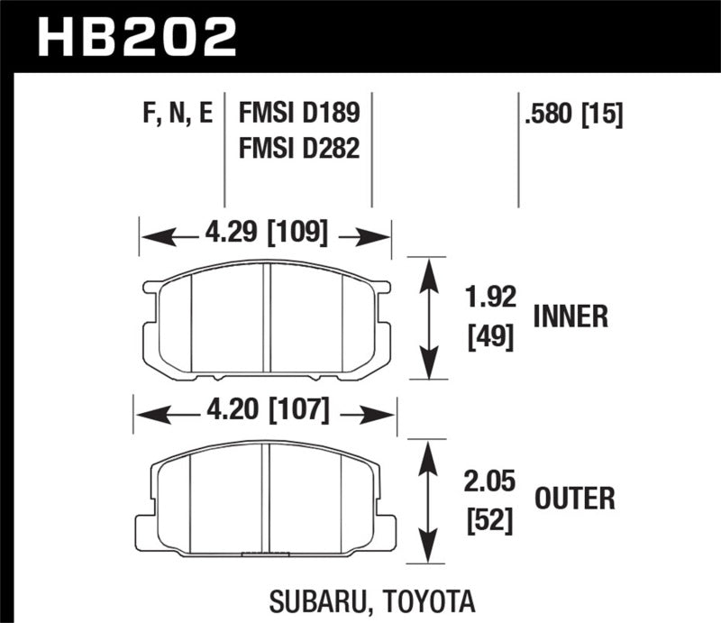 Hawk Performance HB202N.580 Hawk HP+ Pads Unknown Application