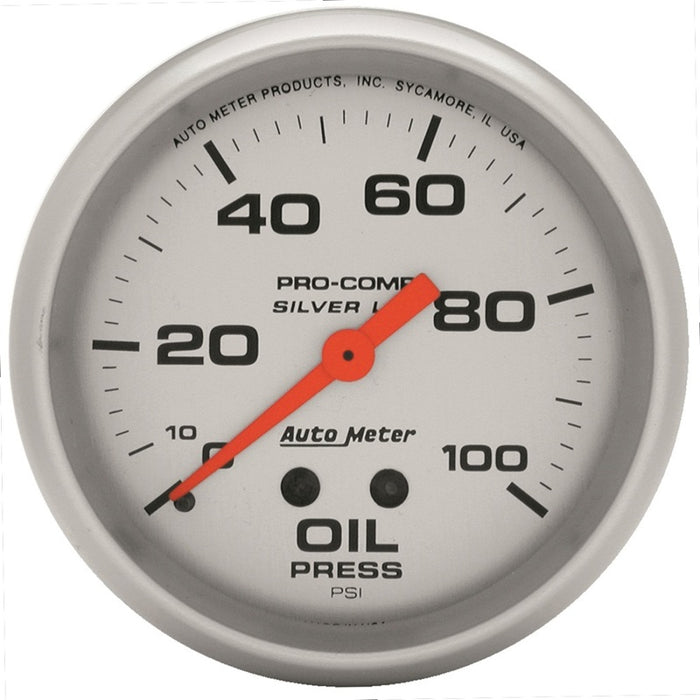 Autometer ATM4621 U/L 2-5/8in Silver Liq-Fill Oil 0-100 PSI