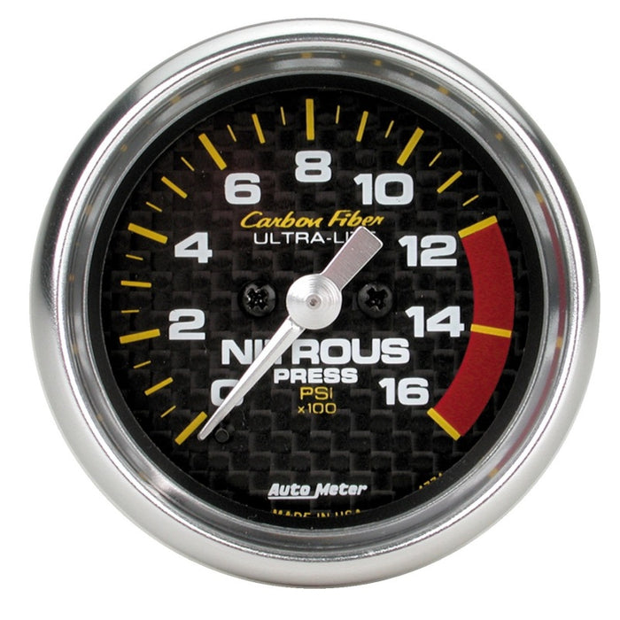 AutoMeter 4774 Autometer Carbon Fiber 52mm 0-1600 PSI Full Sweep Electronic Nitrous Pressure Gauge