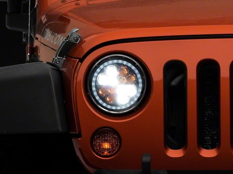Raxiom J108047 97-18 Jeep Wrangler TJ/JK Axial Spider LED Headlight w/ Amber DRL- Chrome Hsng (Clear Lens)
