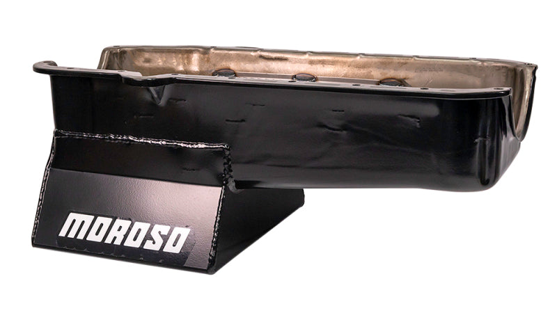 Moroso 20201 80-85 Chevrolet SBC (w/Passenger Side Dipstick) Wet Sump 7qt 8.25in Steel Oil Pan - Black
