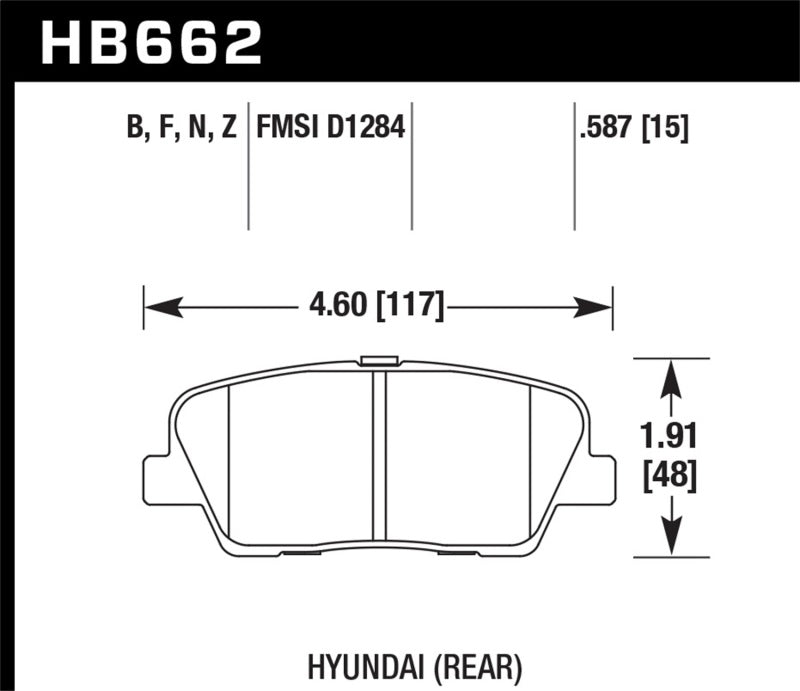 Hawk Performance HB662F.587 Hawk 10 Hyundai Genesis Coupe (w/o Brembo Breaks) HPS Street 15mm Rear Brake Pads