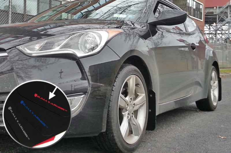 Rally Armor MF24-UR-BLK/RD 12-18 Hyundai Veloster Black UR Mud Flap w/ Red Logo