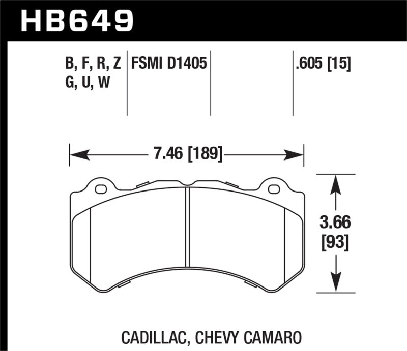Hawk Performance HB649U.605 Hawk 08-12 Cadillac CTS-V / 12 Jeep Grand Cherokee (WK2) SRT8 DTC-70 Front Race Brake Pads