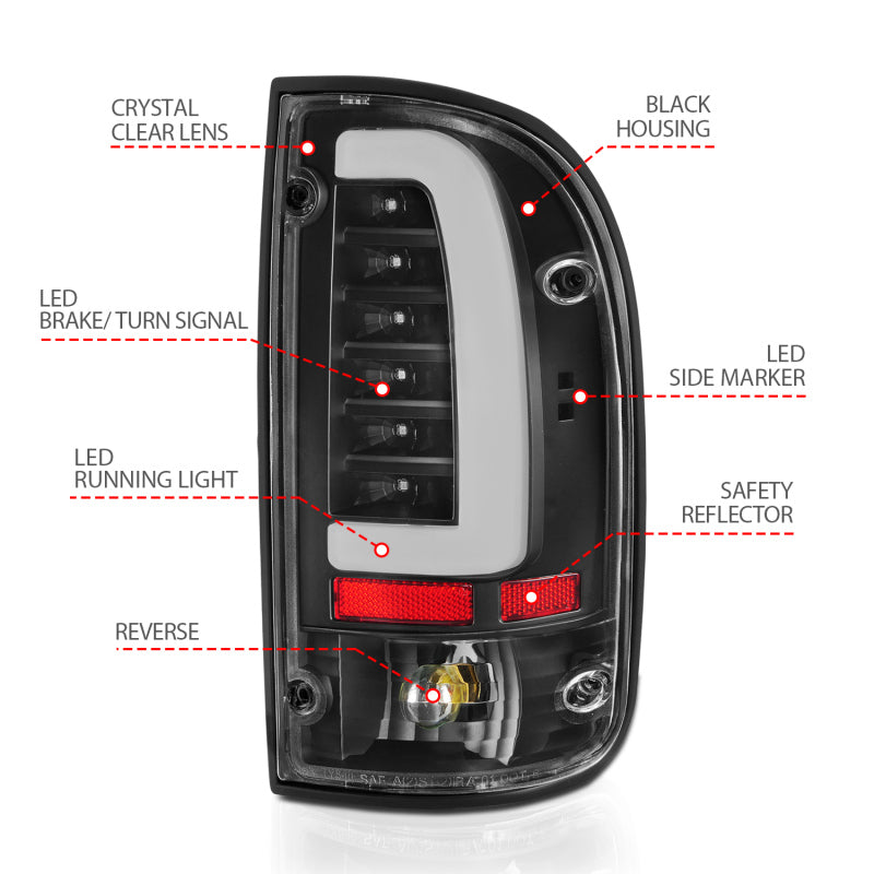 ANZO 311353 95-00 Toyota Tacoma LED Taillights Black Housing Clear Lens (Pair)