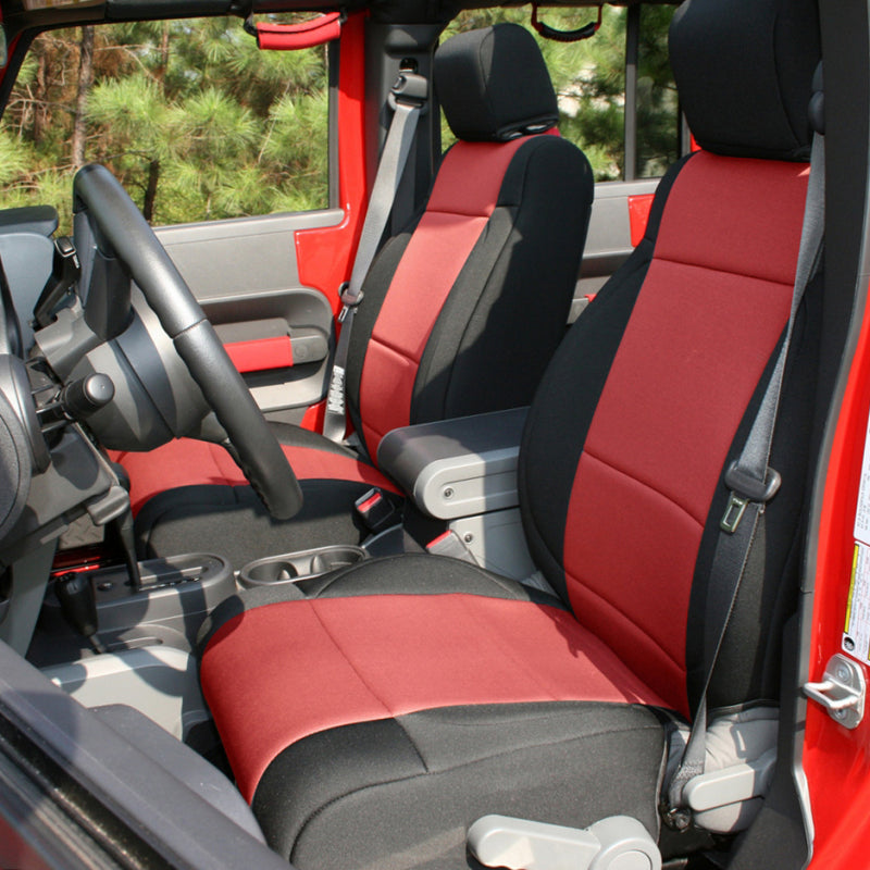 Rugged Ridge 13295.53 Seat Cover Kit Black/Red 07-10 Jeep Wrangler JK 4dr
