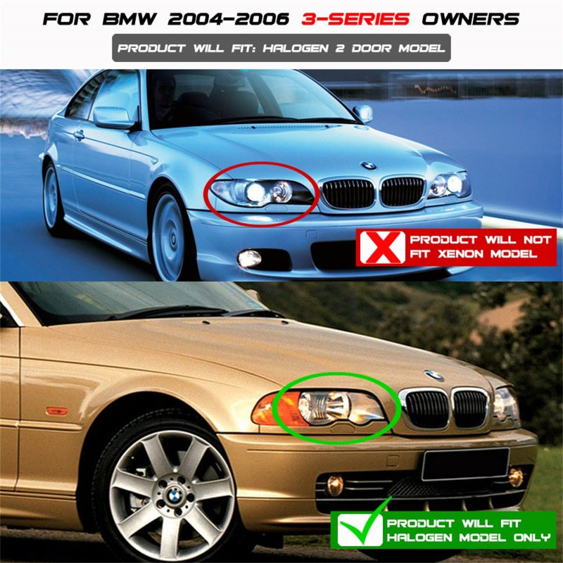 SPYDER 5077141 Spyder BMW E46 3-Series 04-06 2 DR Projector Halogen Model- LED Halo Blk PRO-YD-BMWE4604-2DR-HL-BK
