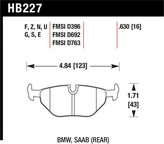 Hawk Performance HB227S.630 Hawk 92-95 BMW 325iS HT-10 Race Rear Brake Pads