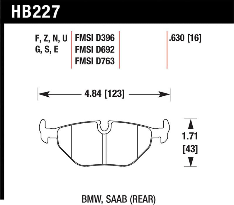 Hawk Performance HB227S.630 Hawk 92-95 BMW 325iS HT-10 Race Rear Brake Pads