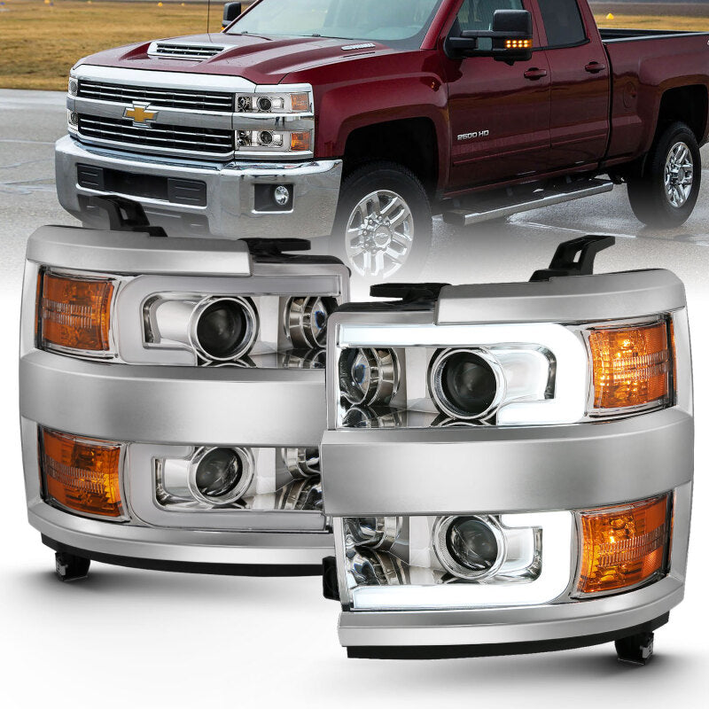 ANZO 111360 2015-2016 Chevrolet Silverado Projector Headlights w/ Plank Style Design Chrome w/ Amber